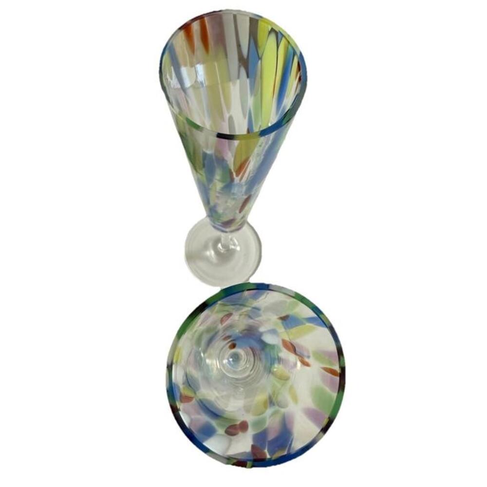 Hand Blown Confetti Glass Champagne Flutes • Artisan Studio Pair • Signed - Picture 3 of 7